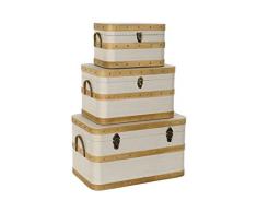 DRW Set de 3 Baúles de MDF y Lino en Crema 66x41x38,5cm