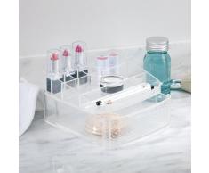 InterDesign Rain Caja con compartimentos | Caja de maquillaje con 1 cajón | Organizador de maquillaje para el baño o tocador | Plástico transparente