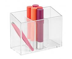 iDesign Organizador de maquillaje con 3 compartimentos, portalápices de baño de plástico, portacepillos de dientes para accesorios de higiene dental, transparente