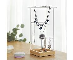 SONGMICS Soporte de Joyas, Expositor de Joyas, Árbol para Joyas de Metal y Madera, para Collares, Pulseras, Pendientes, Anillos, Regalo para Mujeres, Blanco JJS02NW
