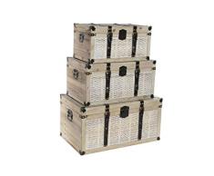 DRW Set de 3 Baúles de Poliéster y Madera en Marrón 66x40x33cm