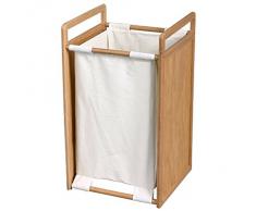 MSV MS524 - Cesta de bambú para ropa, 34 x 35 x 62 cm, color beige y blanco