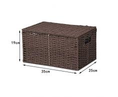 Canasta de almacenamiento Handmade rattan plegable rectangular Caja de almacenamiento cesta de almacenamiento Estante cesta de ropa(35x25x19cm)