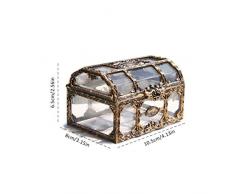 Laduup - Cofre del tesoro de piratas, rectangular, vintage, transparente, diseño antiguo, joyero, caja de regalo, estuche para anillos