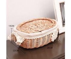 yunt tejida a mano Pan Cesta Wicker Basket extraíble y lavable cesta de mimbre con tapa 28 * 22 * 13 cm