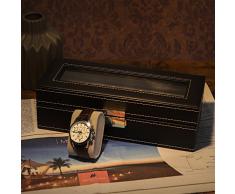SONGMICS Caja de Reloj, Organizador, Caja para 5 Relojes, Soporte de Exhibición de Relojes y Joyerías, con Espejo, Negro JWB05B