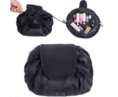 Bolsa de Cosméticos,ONEGenug Bolsa de Maquillaje, Organizador de un Solo Paso con Diseño de Cordón, Bolsa de Cosméticos para Señoras Perezosas (Negro)