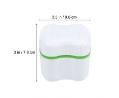 ROSENICE Caja del baño de la dentadura Caja del recipiente de almacenamiento de los dientes falsos con la cesta de enjuague (verde)