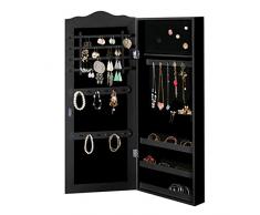 MIADOMODO Armario para Joyas con Espejo – con o sin iluminación LED, Colgante, Montaje en Pared, Blanco o Negro – joyero, joyero, Almacenamiento, joyero, Organizador de Joyas, Armario con Espejo