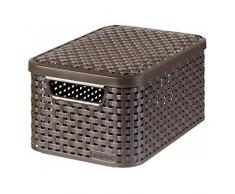 Curver 205839 - Cesta con tapa con efecto mimbre (tamaño pequeño, polipropileno), color negro