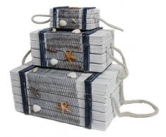 3 piezas madera Baúles Juego Deko maletín Estantería Cajas Cajas Maritim