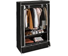 TecTake Armario de Tela Ropa ropero Organizador guardarropa Plegable con 3 Compartimentos | 87 x 159 x 49cm (Negro | No. 402534)