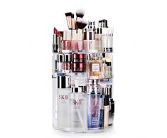Auxmir Organizador de Maquillaje de Rotación 360°, Organizador Cosmético de Belleza Ajustable, Caja Cosmética de Maquillaje Para Tocador, Baño, Dormitorio, Transparente