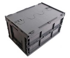 CAJA PLEGABLE CON TAPA 61L, caja plegable de plastico, caja de transporte, cesta de la compra, 60x40x33cm, gris