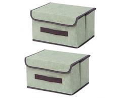 Cajas de almacenaje,Set de 2 Cajas de Almacenaje Cubos de Tela Organizador Plegable con Tapa y Ventana de Etiqueta 25 x 19 x 16 cm