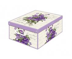 Kanguru Caja de Almacenamiento en cartòn Lavatelli, VIOLETAS con Tapa perfumada, facil Montaje, Resistente, 32x42x17,5cm, Media, PEONIAS