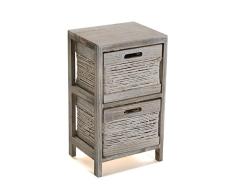 Versa 21410008 Mueble baño cajonera 2 cestas ureki, Madera y ratán, Gris, 2 cajones