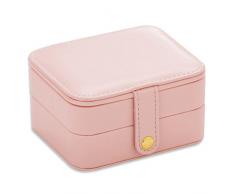 SODIAL Pequenos Accesorios de Viaje Caso de Almacenamiento de Joyas Cofre de Cuero de LA PU Anillo Pendiente Organizador Bolso de Regalo para el Cumpleanos de la Boda (Rosa)