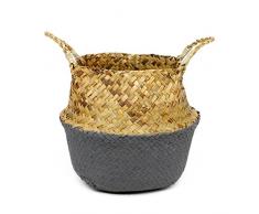 SODIAL Canasta de mimbre Canasta de paja Canasta de jardin plegable Canasta de almacenamiento de mimbre Canasta de pasto marino tejida Canasta de ratan Canasta de organizacion Tamano S-Color gris