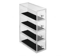 InterDesign Clarity Jewelry Joyero organizador | Caja joyero con 4 cajones para relojes, collares, anillos, etc. | Organizador de joyas antiarañazos | Plástico transparente