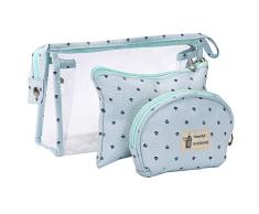 Bolsas de Cosméticos Mujer Bolsa de Maquillaje de Tocador Transparente para Viajes, 3PCS Estuche Organizador de Belleza de Plástico Impermeable para Vacaciones, Azul