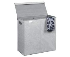 iDesign Aldo Cesta de lavanderÃ­a con tapa, bolsa de ropa sucia de polipropileno con 2 compartimentos y con aspecto de fibra natural, gris