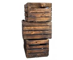 CHICCIE 3 Set Vintage Caja de Madera - Viejo Caja de Fruta - Caja de Vino - Natural Look Usado - Quemado