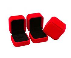 JUNGEN® Estuche de joyería de terciopelo, Organizador de Joyerías, Caja octogonal para Anillo Pendiente (Rojo)
