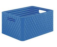 Rotho Country - Caja de almacenaje, 18 L, en Apariencia de ratán, de plástico Polipropileno, Color Negro, Formato A4, plástico, Azul, Box A4