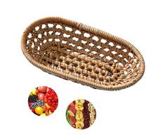 Kitabetty Cesta tejida de ratán, Canasta de frutas Bandejas de toallas de té Platos De Postre Canasta de almacenamiento de dulces, para almacenar cerezas uvas postres pasteles dulces, 17.5×10×3cm