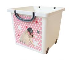 Iris 123308.0 perro imagen caja de almacenaje para niños, con ruedas y correa, 25 litros, blanco/gris