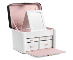 SONGMICS Caja de joyas, Organizador de joyas con cerradura, con Espejo giratorio, para Collares, Anillos, Aretes, Pendientes, Relojes, Buena idea de regalo JBC149WT