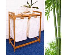 Relaxdays - Cesto para la ropa, con 2 sacos, bambú y textil, almacenamiento colada, 2 compartimentos, color natural