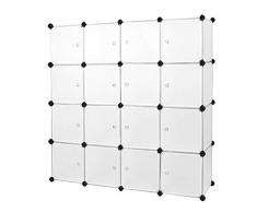 SONGMICS Armario Modular de Plástico PP, Estantería de almacenaje con 16 Cubos, 143 x 36 x 143 cm, Semitraslúcido Blanco LPC44B