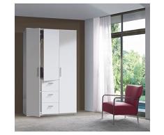 Habitdesign WRD353BO - Armario tres puertas y tres cajones, acabado en color Blancoo Brillo, medidas: 117x203x52 cm de fondo