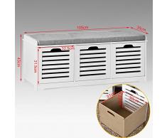 SoBuy Banco de Almacenamiento con Acolchados Cojines y 3 Cubos, Entrada Zapato Gabinete Dresser Cómodo Banco FSR23-W, ES (Zapatero)