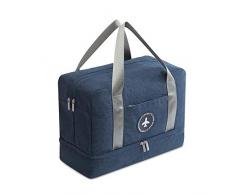 FANDARE Bolsa de Viaje Bolsa de Deporte Plegable Bolsa de Gimnasio Bolsa de Natación para Playa Bolsa Portátil para Hombres/Mujeres con Compartimento para Zapatos Impermeable Poliéster Azul