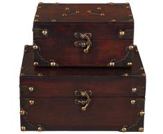 Baúles Juego SD 1419, dos Set, Set de regalo baúl, 2 unidades, madera baúl, Cofre del Tesoro, caja, caja pirata, muebles pequeños, con herrajes de metal, acabado antiguo, madera, diferentes tamaños, Maritim, decoración,