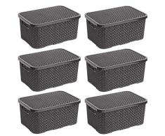 BranQ - Home essential Cesta en Rattan Design 6er Set, plástico PP, Antracita, 38x27,8x18,5 cm (LxBxH)