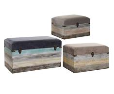 DRW Set de 3 Baúles de Madera y Poliéster 68x40x40cm