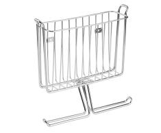 InterDesign Classico Portarrollos de baño con revistero | Portarrollos de pared para dos rollos de papel | Soporte para papel higiénico con cesta | Metal cromado