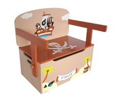 Kiddi Style Caja Almacenaje Juguetes + Banco y Mesa + Silla – Diseño Piratas - Convertible - Madera - par ninos