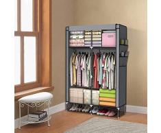 PingFanMi 110x45x175cm Organizador de almacenamiento de ropa de clóset de ropa portátil, armarios plegables Estantes de guardarropas, cremallera y riel colgante - Almacenaje de textil no tejido plegab