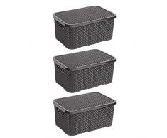BranQ - Home essential 5901098045605 Rattan im Trend-Juego de cestas (3 Unidades, tamaño S, 7 L), plástico PP, Antracita, 28,5x19,5x12,9 cm