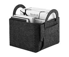 Mr.do® Cesta de Fieltro Canasta de Almacenamiento con asa Canasta de Estante Gris Oscuro Oficina en casa Dormitorio Almacenamiento Plegable para Juguetes Libros Revistas Organizador de leña