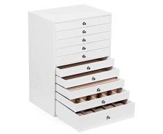 SONGMICS Caja Joyero Extra Grande, Estuche de 10 Capas, Organizador en Piel Sintética, con Cajones, Blanco JBC10W