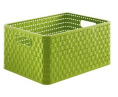 Rotho Country - Caja de almacenaje con efecto de mimbre, Verde, A4