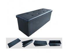 Baúl de Puff 110x38x38cm - Taburete plegable de confortable cuero sintético - de almacenaje plegable - máxima de 300kg - color negro