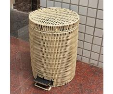 Sunny Dream Rattan plástico Basura Creativa Cocina Elegante Casa Pie de la Puerta del canasto de Papel Higiénico,5L Papelera Amarillo