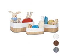 Relaxdays Cajas de almacenaje, Set de Tres, Funda Textil, Rectangular, Accesorio, Baúles, Bambú, Marrón Claro, Naturaleza, 20 x 30 x 13 cm